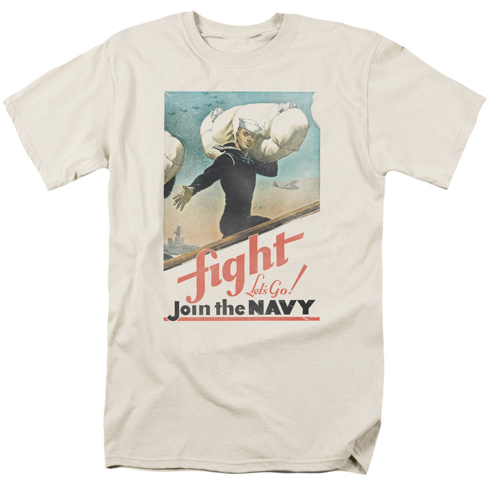 Navy Fight Lets Go Mens T Shirt Cream Officially Licensed