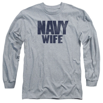 Navy Wife Mens Long Sleeve Shirt Athletic Heather Officially Licensed