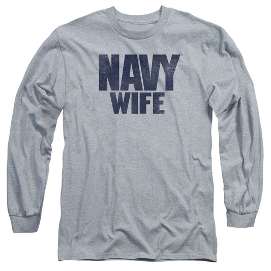 Navy Wife Mens Long Sleeve Shirt Athletic Heather Officially Licensed