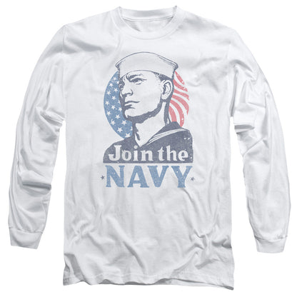 Navy Join Now Mens Long Sleeve Shirt White Officially Licensed