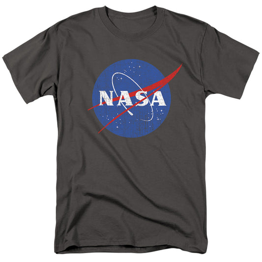 Nasa Meatball Logo Distressed Mens T Shirt Charcoal Officially Licensed