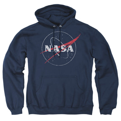 Nasa Distressed Logo Mens Hoodie Navy Officially Licensed