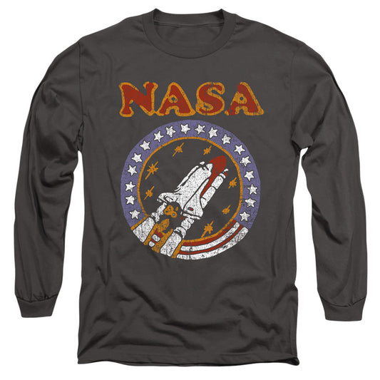 Nasa Retro Shuttle Mens Long Sleeve Shirt Charcoal Officially Licensed