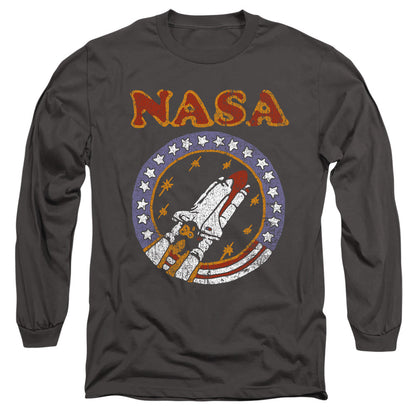 Nasa Retro Shuttle Mens Long Sleeve Shirt Charcoal Officially Licensed
