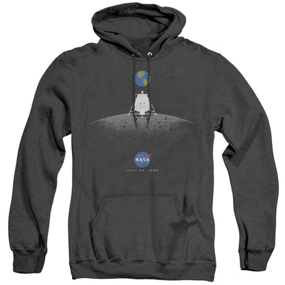 Nasa Moon Landing Simple Mens Heather Hoodie Black Officially Licensed