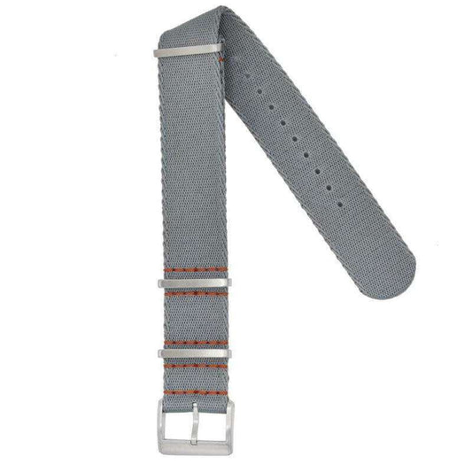Eco-Friendly  Nylon Military Watch Strap -  Grey - Orange Stitches