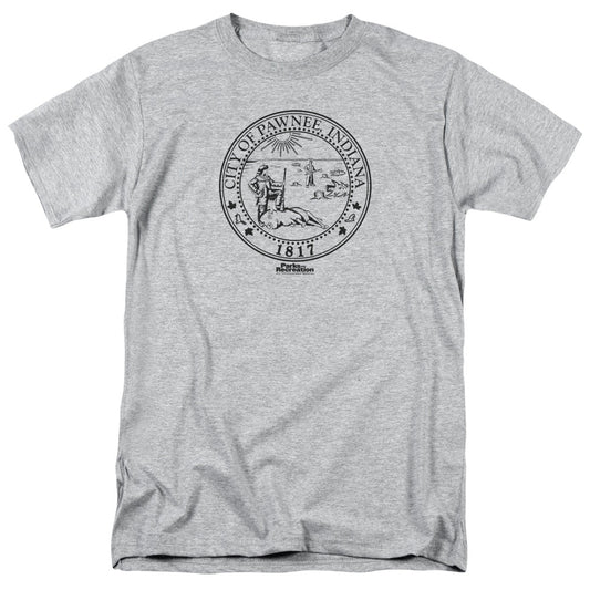 Parks And Rec Pawnee Seal Mens T Shirt Athletic Heather Officially Licensed