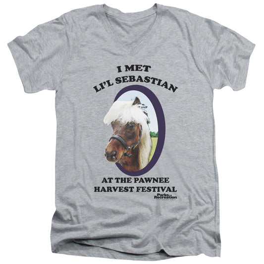 Parks And Rec Lil Sebastian S S Adult V Neck Athletic Heather