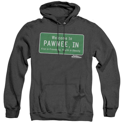 Parks And Rec Pawnee Sign Mens Heather Hoodie Black Officially Licensed
