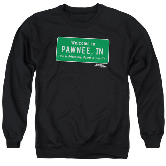 Parks And Rec Pawnee Sign Mens Crewneck Sweatshirt Black