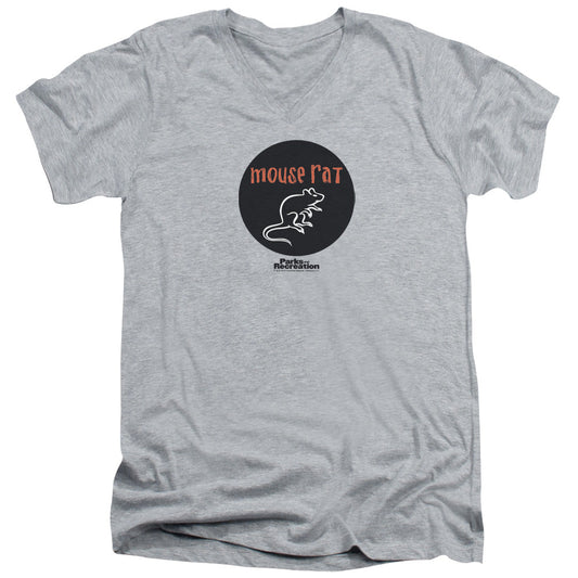 Parks & Rec Mouse Rat Circle Mens Slim Fit V Neck T Shirt Athletic Heather