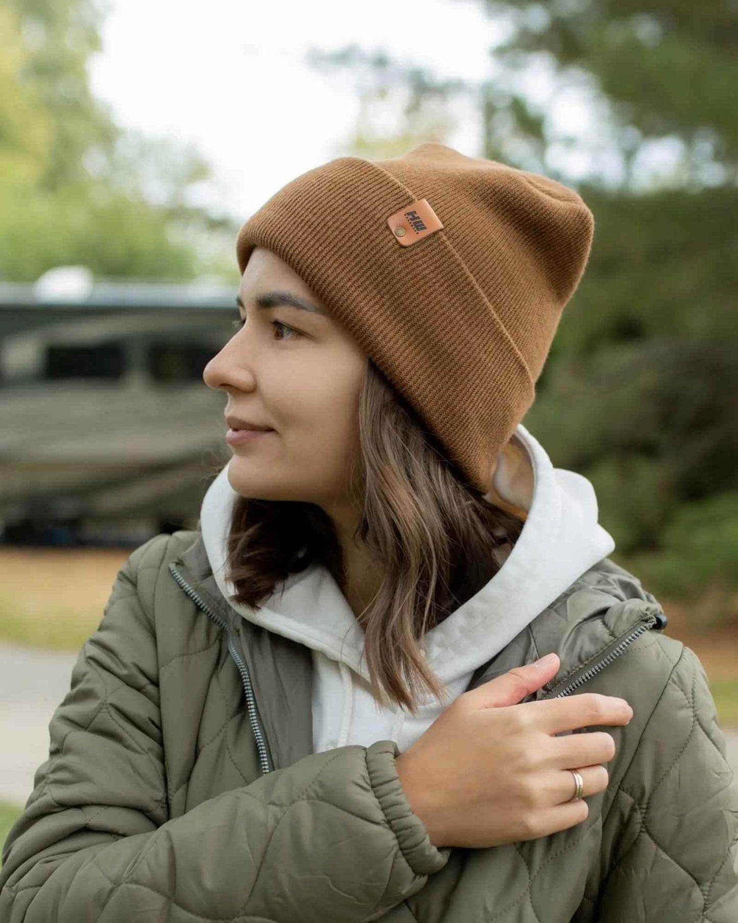 NEW HAAKWEAR H-Stitch Cuffed Beanie - Patented Design, Made in USA - Camel Brown