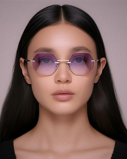 Milan Violette Hexagon Frameless Sunglasses