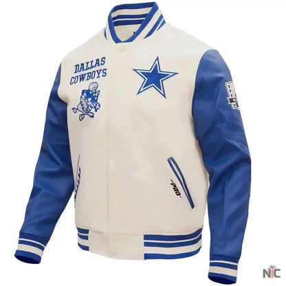 NFL Dallas Cowboys White And Blue Varsity Jacket