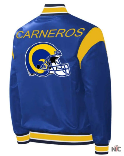NFL La Rams Carneros Blue And Yellow Satin Jacket