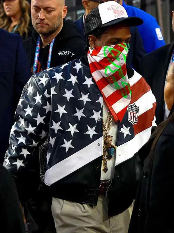 NFL Super Bowl ASAP Rocky USA Flag Leather Jacket