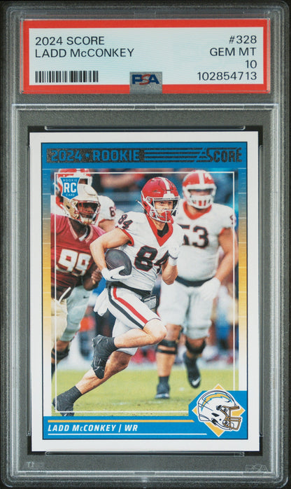 Graded 2024 Panini Score Ladd McConkey #328 Rookie RC Football Card PSA 10 Gem Mint