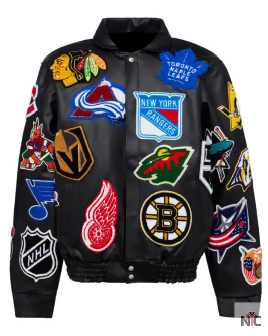 NHL Black Collage Jeff Hamilton Leather Jacket