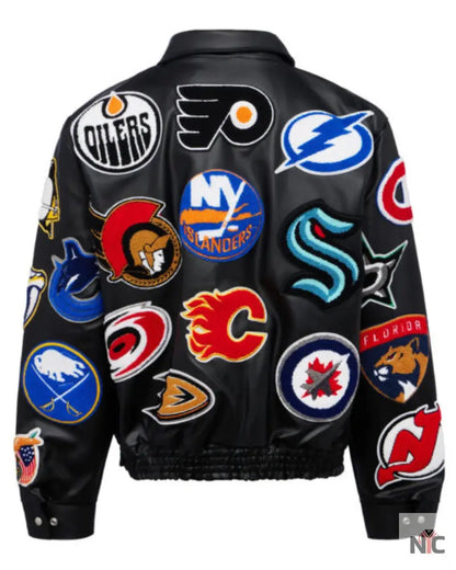 NHL Black Collage Jeff Hamilton Leather Jacket