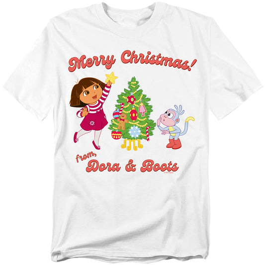 Dora The Explorer Happy Holidays From Dora And Boots Mens T Shirt White Officially Licensed