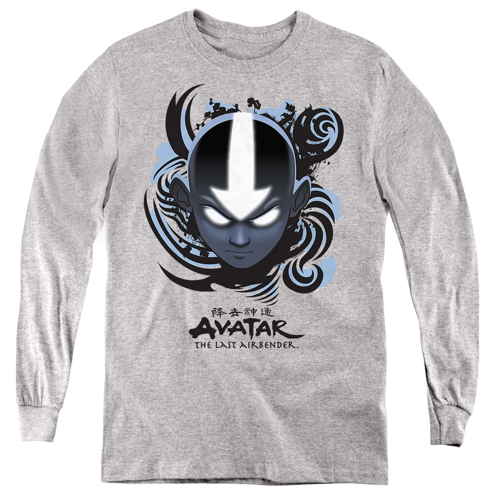 Avatar The Last Airbender Airbender Blue And Black Kanji Long Sleeve Kids Youth T Shirt Athletic Heather Officially Licensed