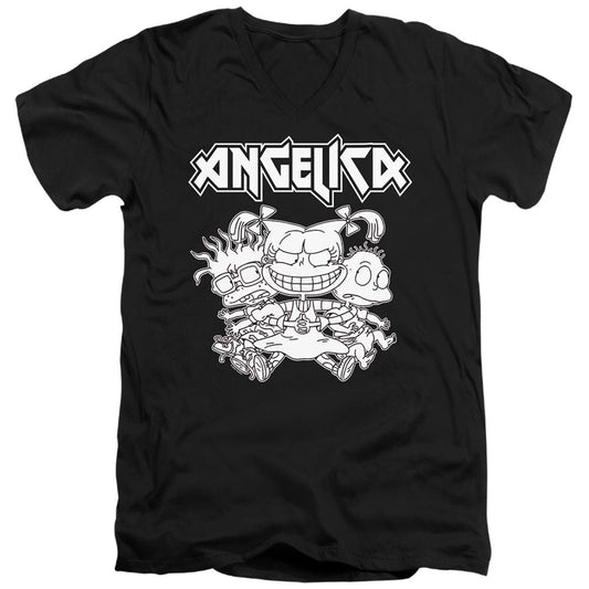 Rugrats Angelica Pickles Rocks Mens Slim Fit V-Neck T Shirt Black Officially Licensed