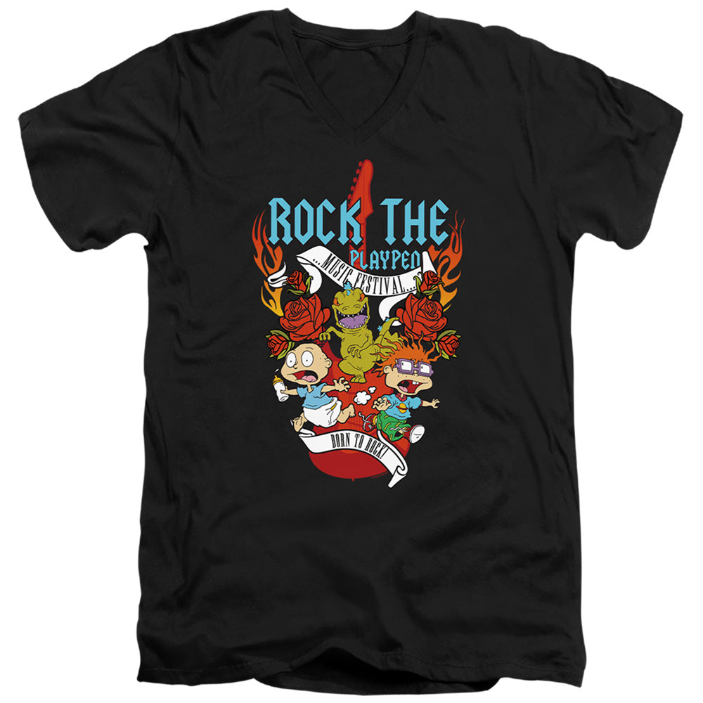 Rugrats Rock The Playpen Music Festival Mens Slim Fit V-Neck T Shirt Black Officially Licensed