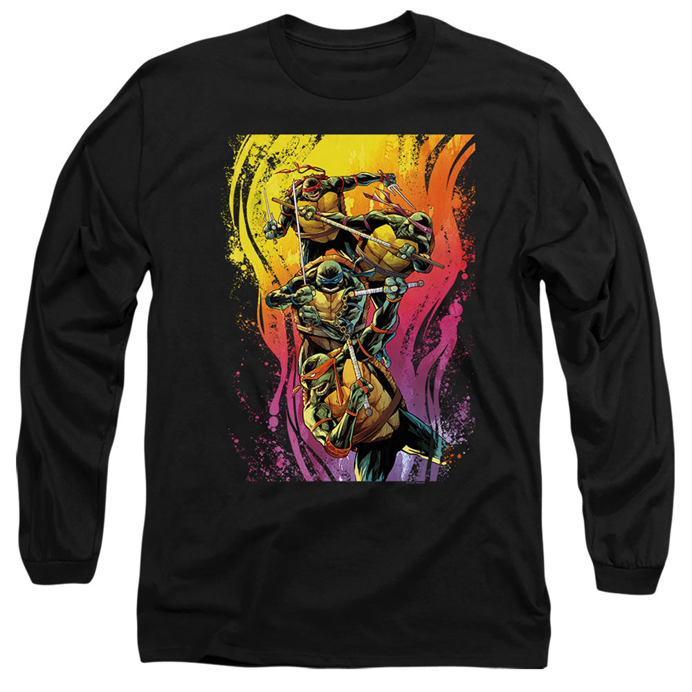 Tmnt Hot Rainbow Warriors Mens Long Sleeve Shirt Black Officially Licensed