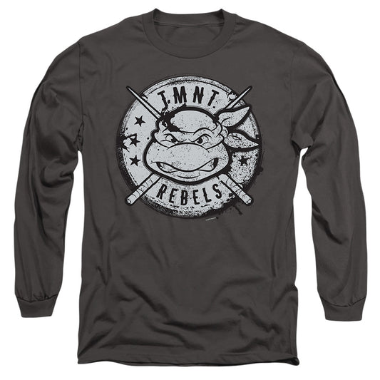 Tmnt Rebels Distressed Logo Mens Long Sleeve Shirt Charcoal Officially Licensed