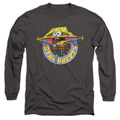 Spongebob Stay Pretty Mens Long Sleeve Shirt Charcoal Officially Licensed