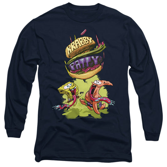 Spongebob Krabby Patty From The Sky Mens Long Sleeve Shirt Navy Officially Licensed