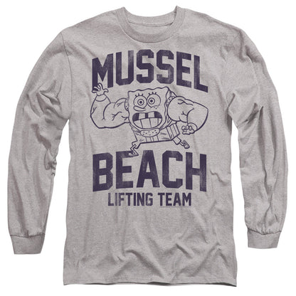 Spongebob Mussle Beach Lifting Team Mens Long Sleeve Shirt Athletic Heather Officially Licensed