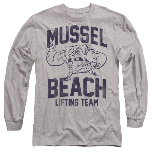 Spongebob Mussle Beach Lifting Team Mens Long Sleeve Shirt Athletic Heather Officially Licensed