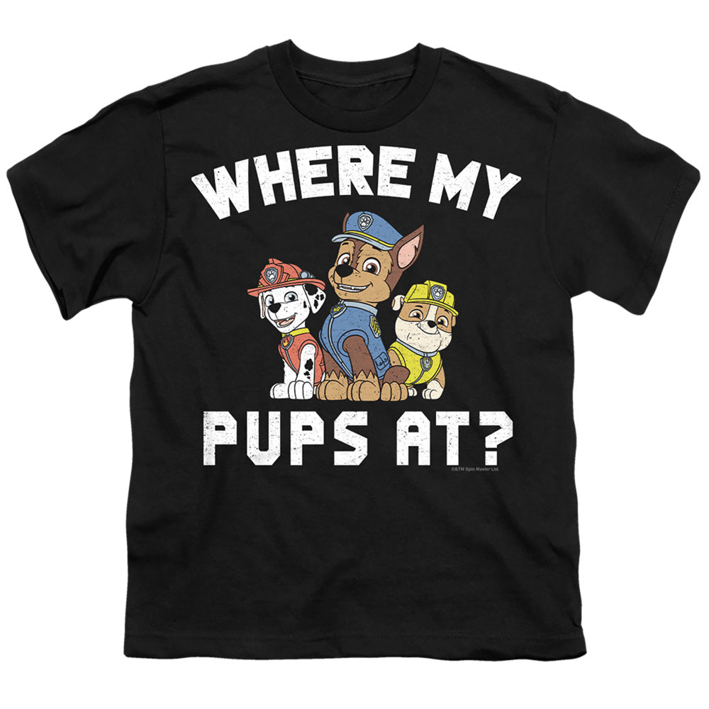 Paw Patrol Where My Pups At? Kids Youth T Shirt Black Officially Licensed