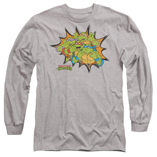 Tmnt Funny Face Turtles Mens Long Sleeve Shirt Athletic Heather Officially Licensed
