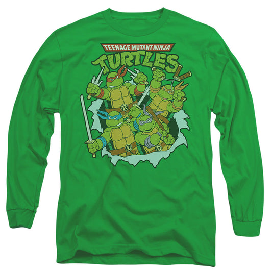Tmnt Retro Group Mens Long Sleeve Shirt Kelly Green Officially Licensed