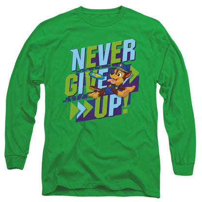 Paw Patrol Never Give Up Mens Long Sleeve Shirt Kelly Green Officially Licensed