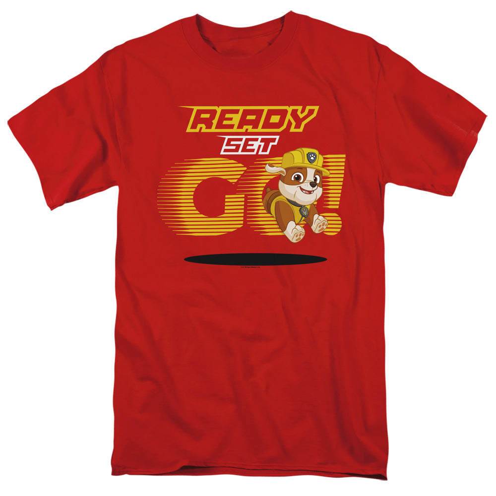 Paw Patrol Ready Set Go! Rubble Mens T Shirt Red Officially Licensed