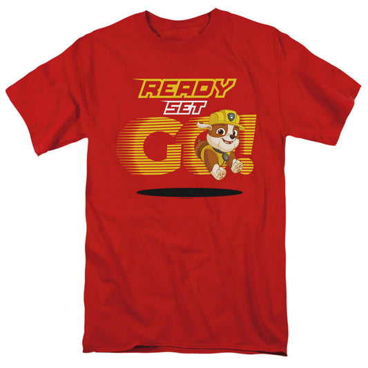 Paw Patrol Ready Set Go! Rubble Mens T Shirt Red Officially Licensed