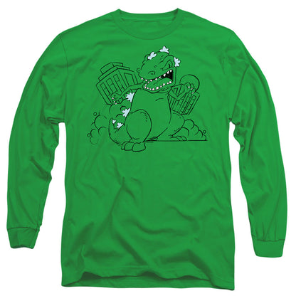 Rugrats Reptar Destroys City Mens Long Sleeve Shirt Kelly Green Officially Licensed