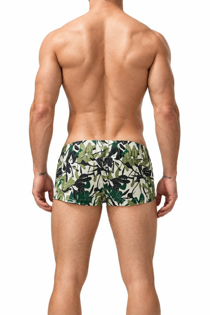 Men's Cotton Boxer Briefs - Botanical Print Breathable Underwear