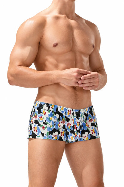 Men's Cotton Boxer Briefs - Botanical Print Breathable Underwear