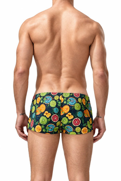 Men's Cotton Boxer Briefs - Botanical Print Breathable Underwear