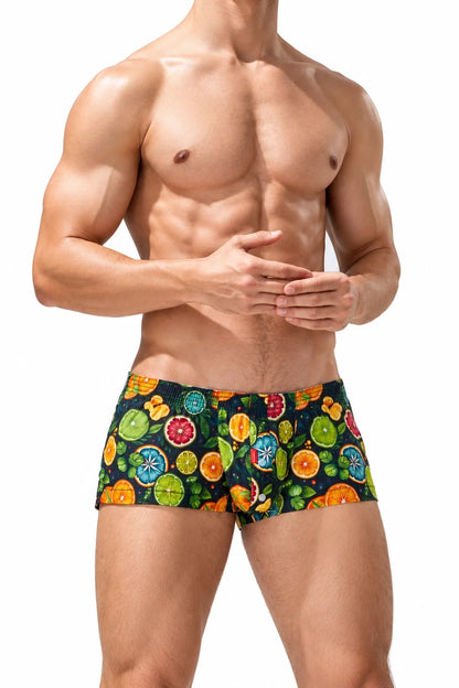 Men's Cotton Boxer Briefs - Botanical Print Breathable Underwear