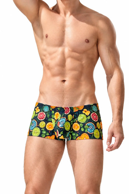 Men's Cotton Boxer Briefs - Botanical Print Breathable Underwear