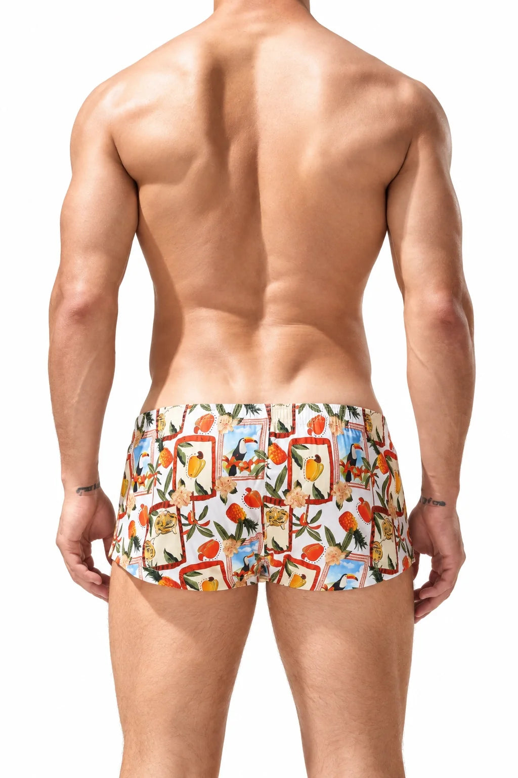 Men's Cotton Boxer Briefs - Botanical Print Breathable Underwear