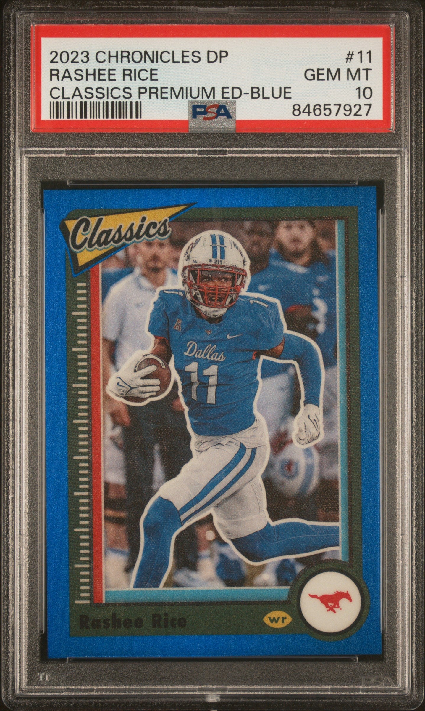 Graded 2023 Panini Chronicles DP Rashee Rice #11 Classics Premium Edition Blue #/99 Rookie RC Football Card PSA 10 Gem Mint