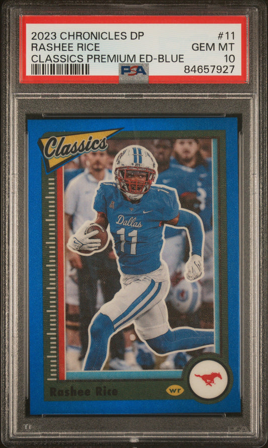 Graded 2023 Panini Chronicles DP Rashee Rice #11 Classics Premium Edition Blue #/99 Rookie RC Football Card PSA 10 Gem Mint