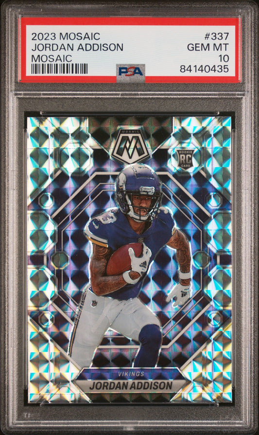 Graded 2023 Panini Mosaic Jordan Addison #337 Mosaic Rookie RC Football Card PSA 10 Gem Mint