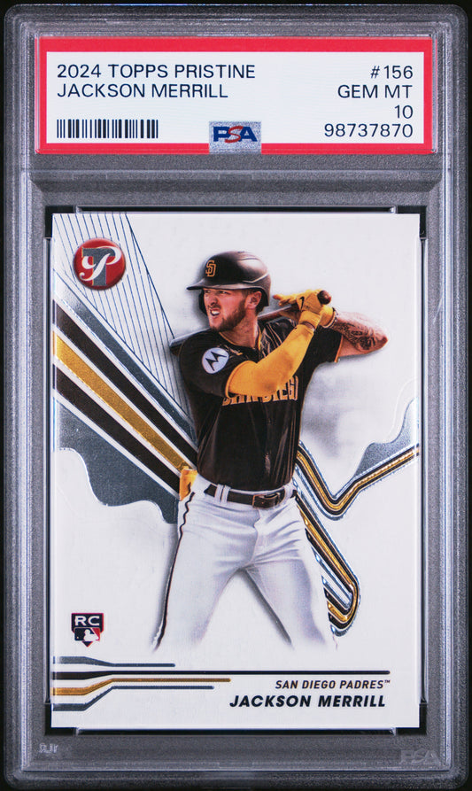 Graded 2024 Topps Pristine Jackson Merrill #156 Rookie RC Baseball Card PSA 10 Gem Mint